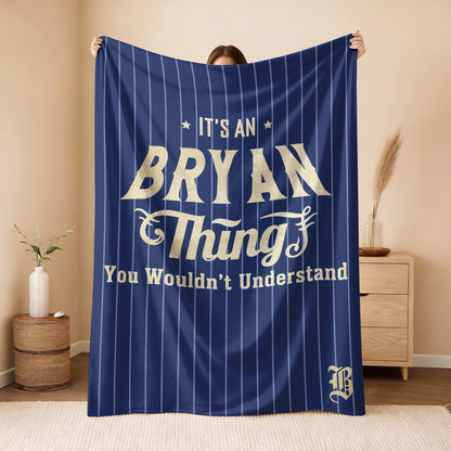 Your Name Thing Striped Blue Fleece Blanket BRYAN 13K1 BK23