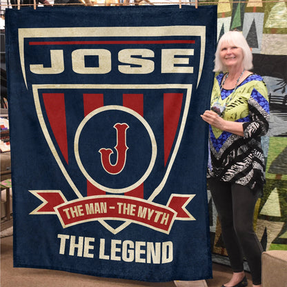 The Man The Myth The Legend Blue Burgundy Baseball Blanket JOSE 13K1 BK18
