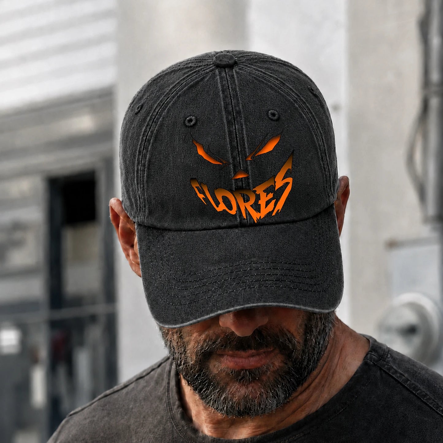 Your Name Jack O' Lantern Halloween Washed Cap FLORES 13K1 C100PF