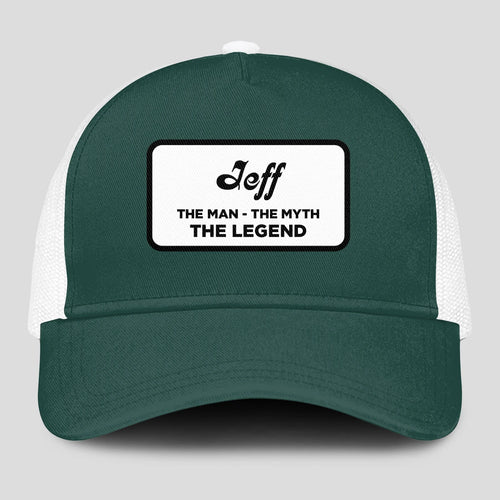 The Man The Myth The Legend Green And White Mesh Cap JEFF 13K1 C198PF