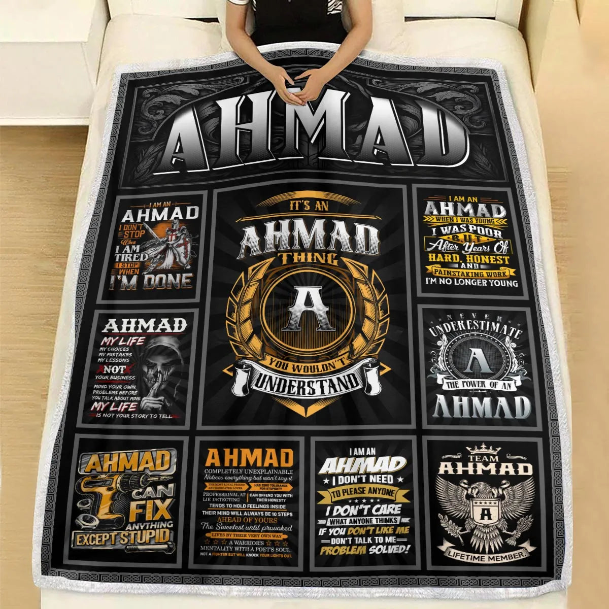 AHMAD Personalized Blanket | Custom Name Cozy Throw Gift 13K1-BK2