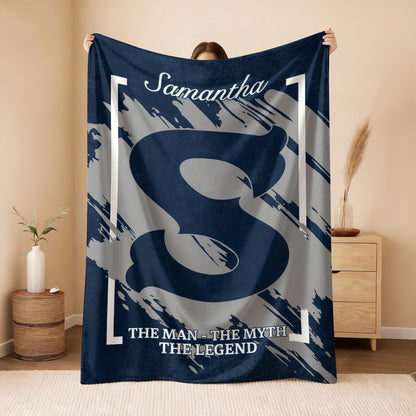 The Man The Myth The Legend Navy Baseball Fleece Blanket SAMANTHA 13K1 BK17