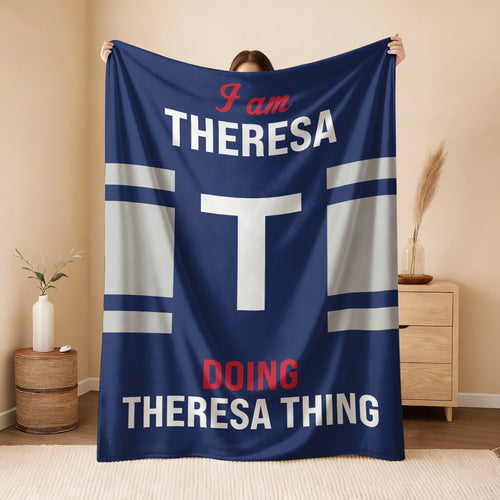I'm Name Doing Name Things Navy Fleece Blanket THERESA 13K1 BK51