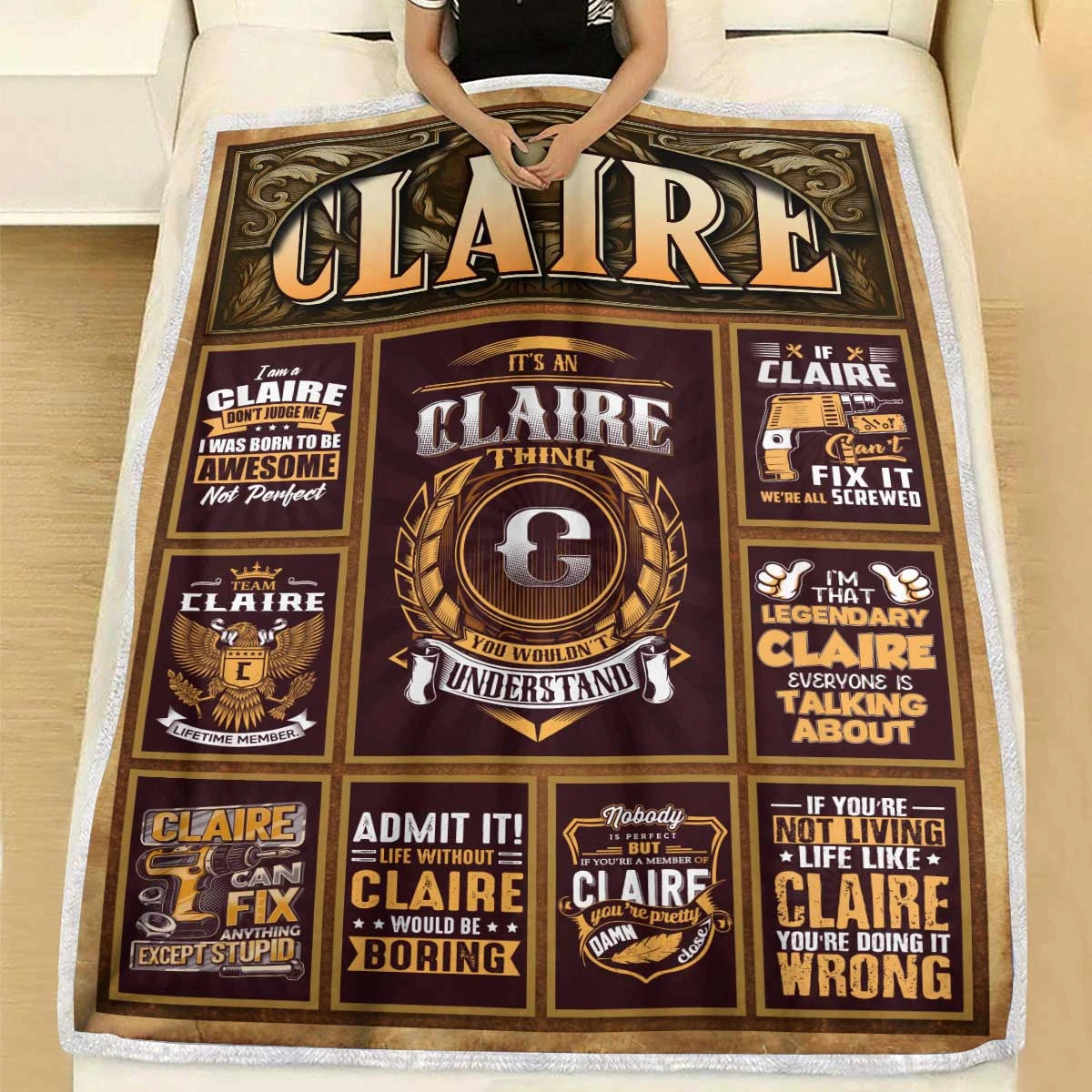 CLAIRE Personalized Blanket | Custom Name Cozy Throw Gift 13K1-BK4