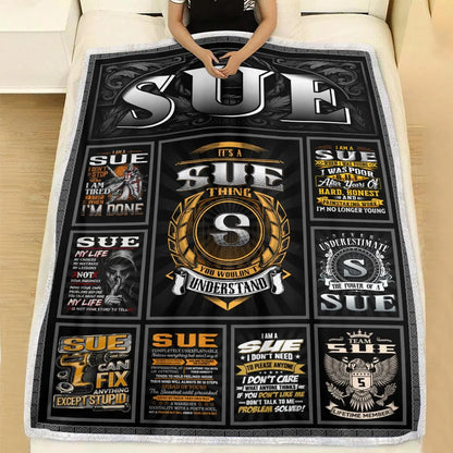 SUE Personalized Blanket | Custom Name Cozy Throw Gift 13K1-BK2