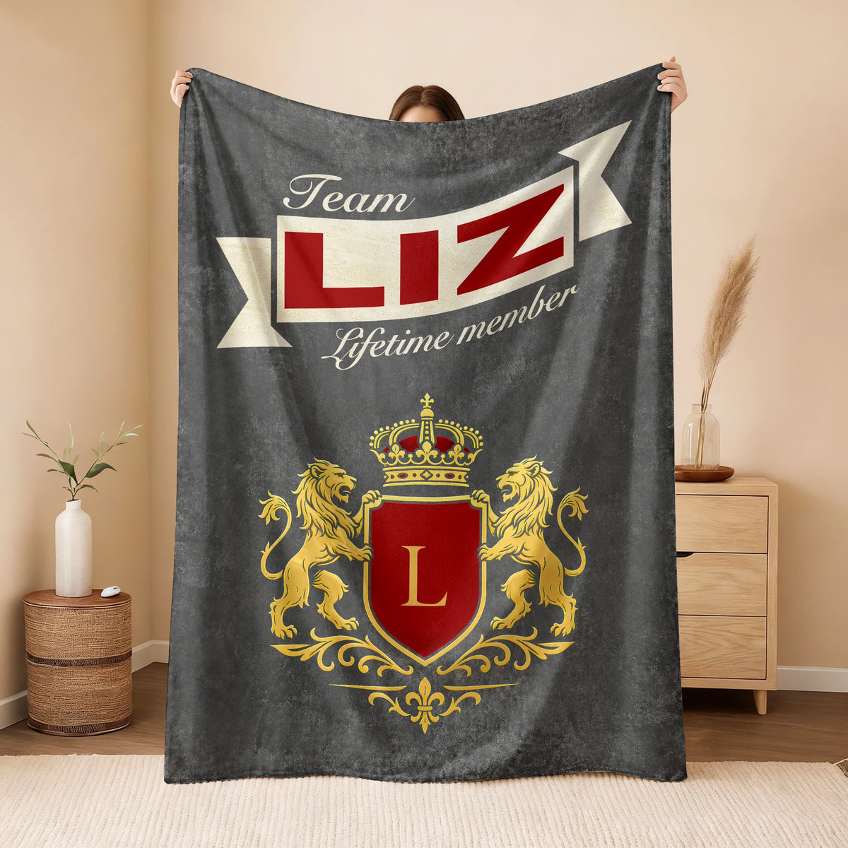 Team Your Name Lifetime Member Charcoal Blanket LIZ 13K1 BK20