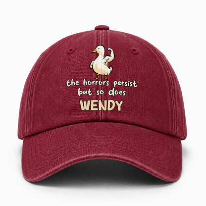 The Horrors Persist But So Does Your Name Funny Goose Burgundy Washed Cap WENDY 13K1 C126PF