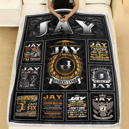 JAY Personalized Blanket | Custom Name Cozy Throw Gift 13K1-BK2