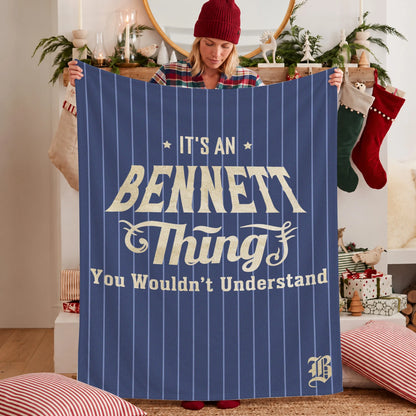 Your Name Thing Striped Blue Fleece Blanket BENNETT 13K1 BK23