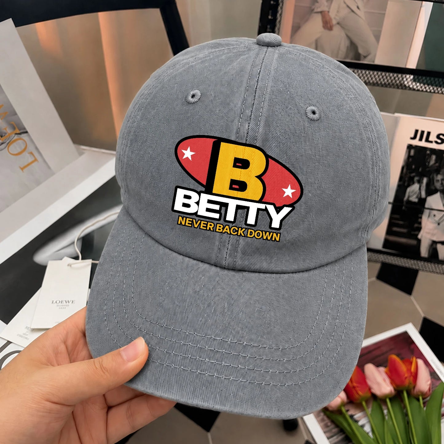 Never Back Down With Your Name And Initial Letter Washed Cap BETTY 13K1 C82PF