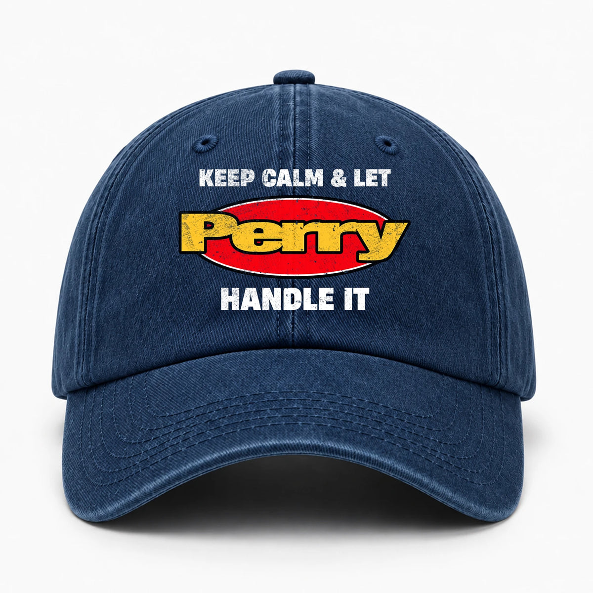 Keep Calm & Let Your Name Handle It Yellow And Red Logo Washed Cap PERRY 13K1 C172PF