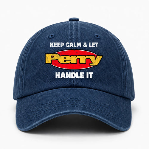 Keep Calm & Let Your Name Handle It Yellow And Red Logo Washed Cap PERRY 13K1 C172PF