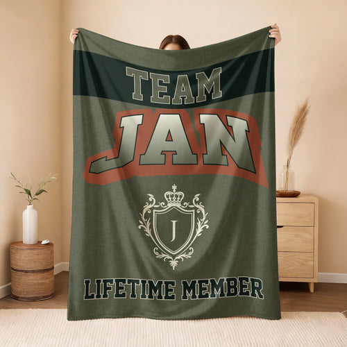 Team Your Name Lifetime Member Sage Green Fleece Blanket JAN 13K1 BK22