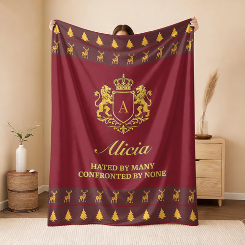 Hated By Many Confronted By None Burgundy Gold Christmas Fleece Blanket ALICIA 13K1 BK33