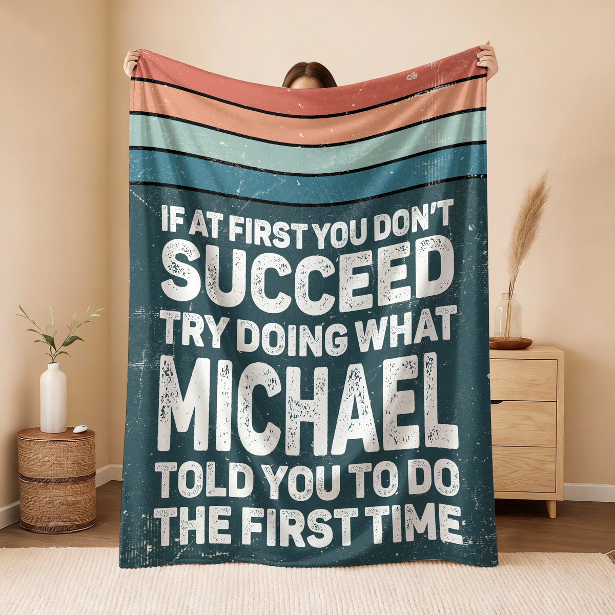 If At First You Don’t Succeed Retro Green Fleece Blanket MICHAEL 13K1 BK29