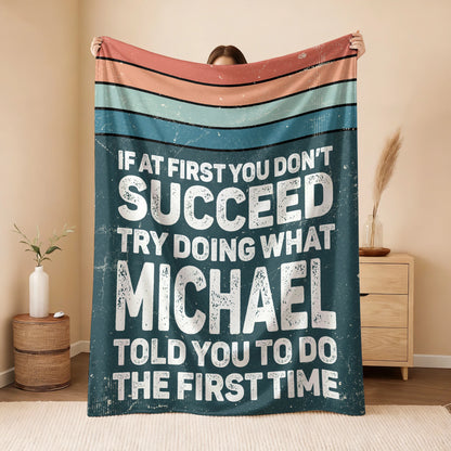 If At First You Don’t Succeed Retro Green Fleece Blanket MICHAEL 13K1 BK29