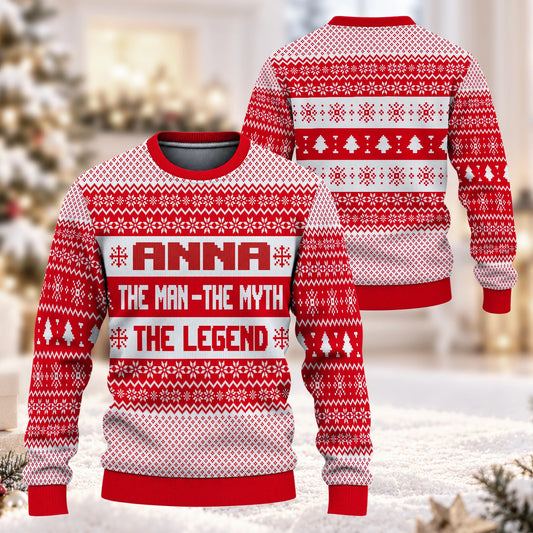 The Man The Myth The Legend Red Christmas Ugly Sweater ANNA 13K1 UG04