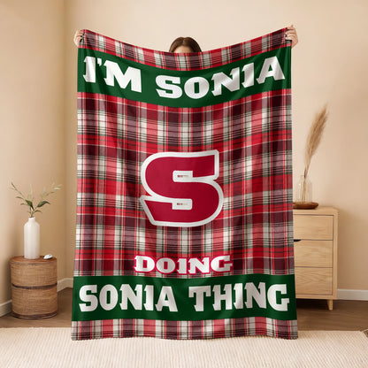 I'm Name Doing Name Things Red Plaid Fleece Blanket SONIA 13K1 BK49