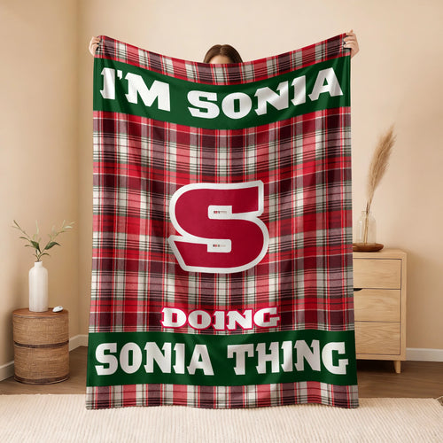 I'm Name Doing Name Things Red Plaid Fleece Blanket SONIA 13K1 BK49