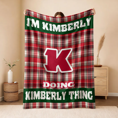 I'm Name Doing Name Things Red Plaid Fleece Blanket KIMBERLY 13K1 BK49