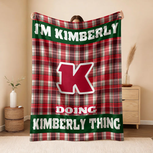 I'm Name Doing Name Things Red Plaid Fleece Blanket KIMBERLY 13K1 BK49