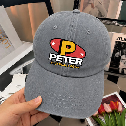 Never Back Down With Your Name And Initial Letter Washed Cap PETER 13K1 C82PF