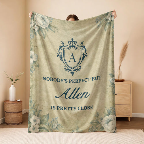 Nobody's Perfect But Your Name Is Pretty Close Green Floral Fleece Blanket ALLEN 13K1 BK39