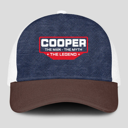 The Man The Myth The Legend Navy Brown And White Mesh Cap COOPER 13K1 C200PF