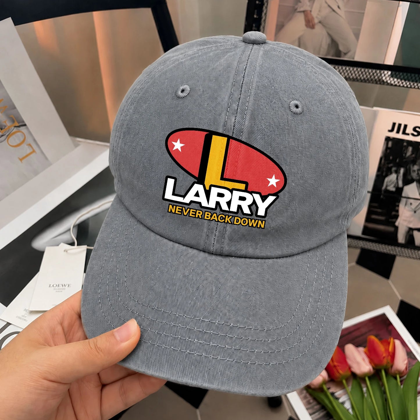 Never Back Down With Your Name And Initial Letter Washed Cap LARRY 13K1 C82PF