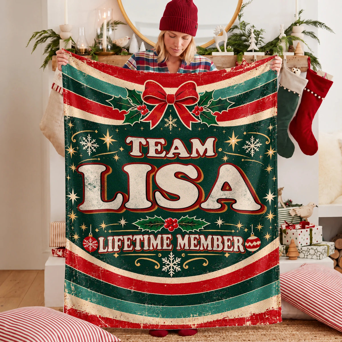 Team Your Name Lifetime Member Christmas Fleece Blanket LISA 13K1 BK52