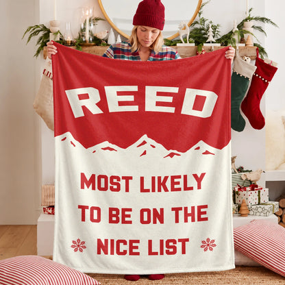 Most Likely on the Nice List Red Vintage Christmas Fleece Blanket REED 13K1 BK63