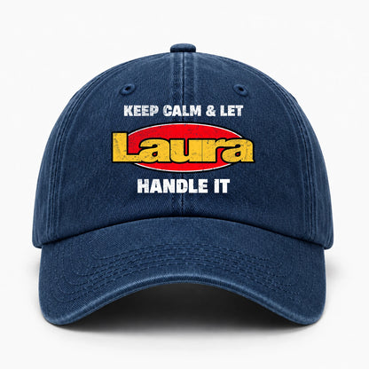 Keep Calm & Let Your Name Handle It Yellow And Red Logo Washed Cap LAURA 13K1 C172PF