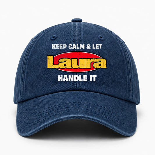 Keep Calm & Let Your Name Handle It Yellow And Red Logo Washed Cap LAURA 13K1 C172PF