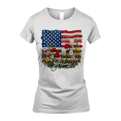 YOUNG 13K1-549 Personalize Name - Design American flag and flowers