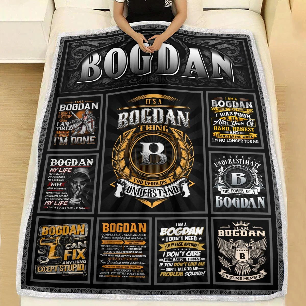 BOGDAN Personalized Blanket | Custom Name Cozy Throw Gift 13K4-BK2
