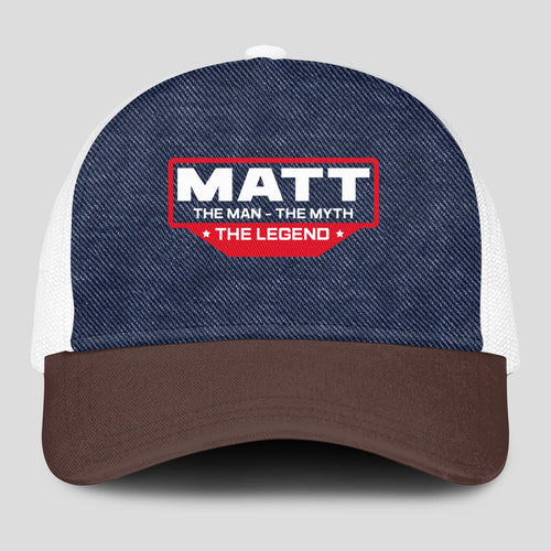 The Man The Myth The Legend Navy Brown And White Mesh Cap MATT 13K1 C200PF