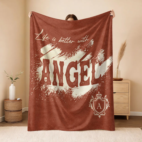 Life Is Better With Your Name Terracotta Cream Fleece Blanket ANGEL 13K1 BK30