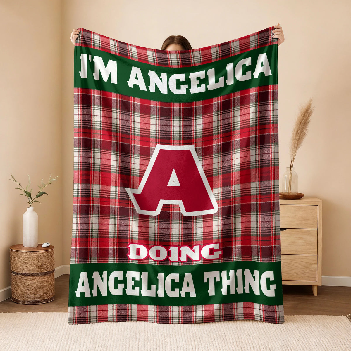 I'm Name Doing Name Things Red Plaid Fleece Blanket ANGELICA 13K1 BK49
