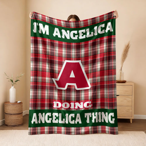 I'm Name Doing Name Things Red Plaid Fleece Blanket ANGELICA 13K1 BK49