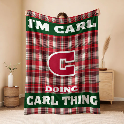 I'm Name Doing Name Things Red Plaid Fleece Blanket CARL 13K1 BK49