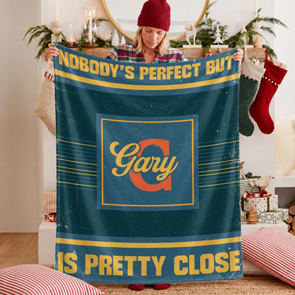 Nobody's Perfect But Your Name Is Close Vintage Blue & Brown Fleece Blanket GARY 13K1 BK54
