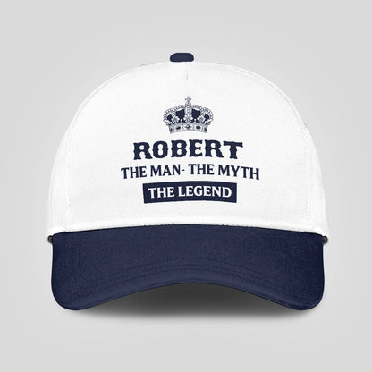 The Man The Myth The Legend King Crown Blue And White Cap ROBERT 13K1 C147PF