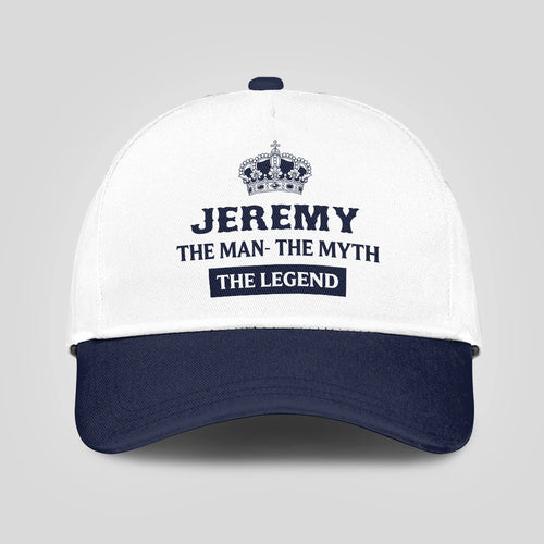 The Man The Myth The Legend King Crown Blue And White Cap JEREMY 13K1 C147PF
