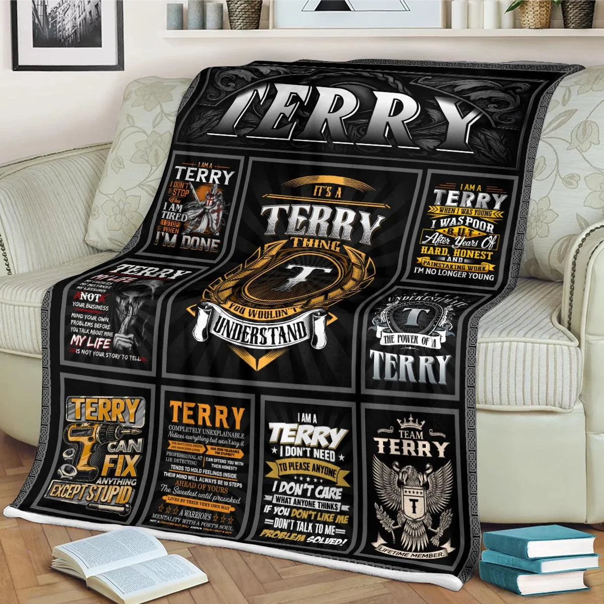 TERRY Personalized Blanket | Custom Name Cozy Throw Gift 13K1-BK2