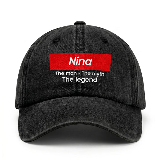Your Name The Man The Myth The Legend Red Logo Washed Cap NINA 13K1 C130PF