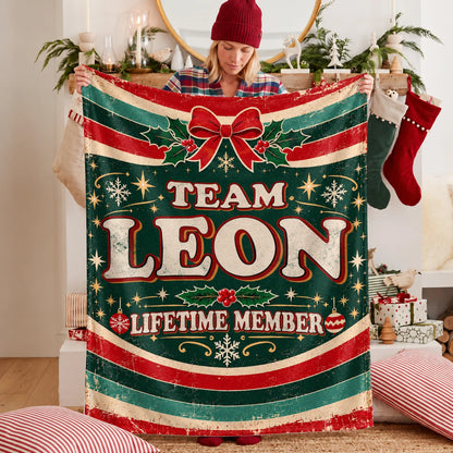 Team Your Name Lifetime Member Christmas Fleece Blanket LEON 13K1 BK52
