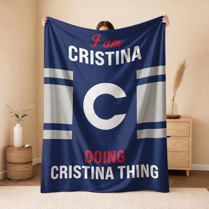 I'm Name Doing Name Things Navy Fleece Blanket CRISTINA 13K1 BK51