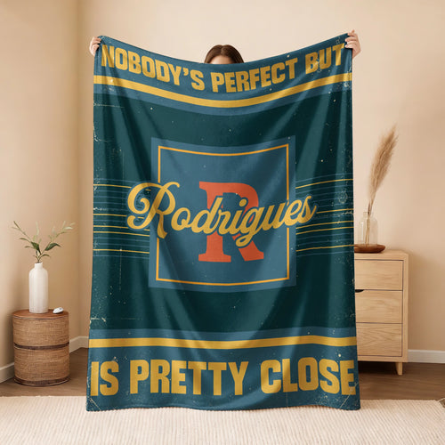 Nobody's Perfect But Your Name Is Close Vintage Blue & Brown Fleece Blanket RODRIGUES 13K1 BK54