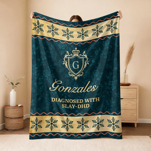 Diagnosed With Slay-DHD Vintage Sage Green Fleece Blanket GONZALES 13K1 BK38