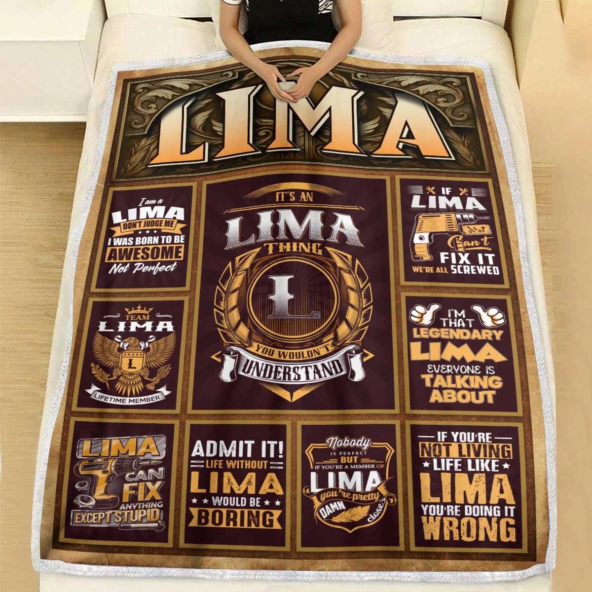 LIMA Personalized Blanket | Custom Name Cozy Throw Gift 13K1-BK4